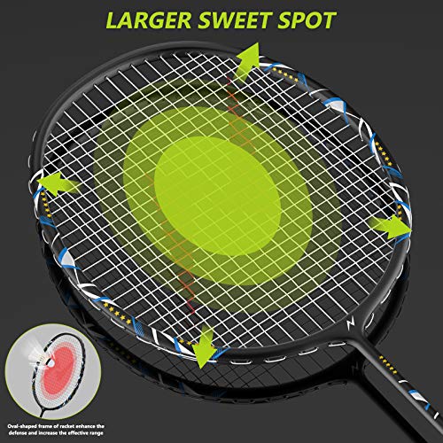 Nalax Badminton Set, 2 Player Badminton Rackets Professional Graphite High-Grade Badminton Racquet with 3 Shuttlecocks and 1 Carrying Bag for Outdoor Backyard Games Perfect for Adults Kids