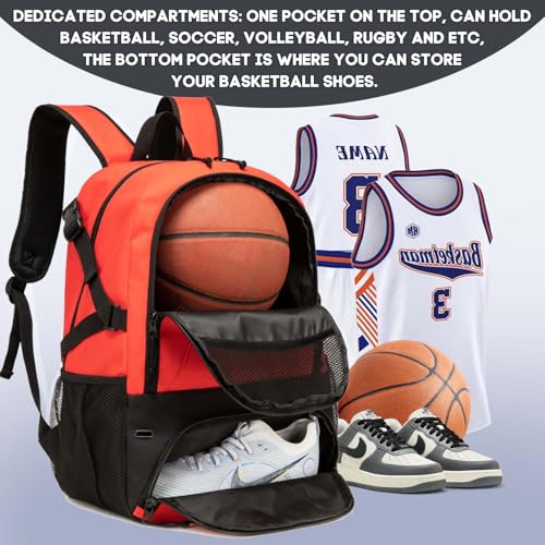 Basketball Bag Backpack, Large Capacity Sports Equipment Bags for Basketball, Soccer, and Volleyball. - color: red