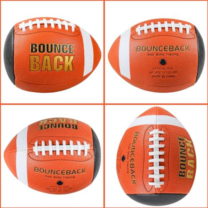 BOUNCEBACK Soft Leather Training Football, Youth Size & Official Size, Fatherless PU PassCatch Solo Enhancing Passing Catching(with Pump) - style: Orange-9#(Ages 14+)