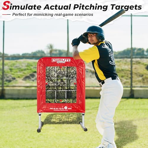 Heavy-Duty 9 Hole Pro Style Baseball & Softball Pitching Net with Strike Zone Target - Adjustable Portable Design - style: Red Pro