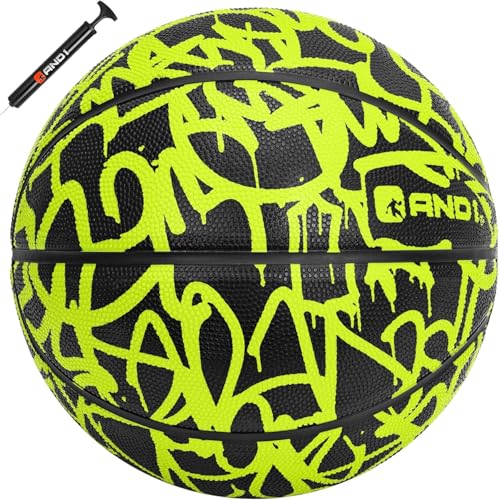 AND1 Fantom Graffiti Rubber Basketball - Streetball for Indoor and Outdoor Use, Deep Channel Construction and Durability - color: Volt, size: 29.5 W/ Pump