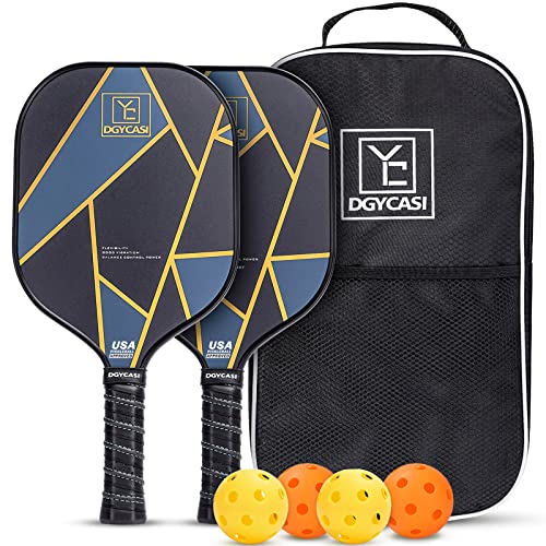 YC DGYCASI Pickleball Paddles Set of 2, USAPA Approved Carbon Fiber Pickleball Set, Lightweight Pickle Ball Rackets 2 Pack, 2 Outdoor Pickleball, 2 Indoor Pickleball, 1 Pickleball Bag - color: Golden