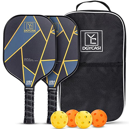 YC DGYCASI Pickleball Paddles Set of 2, USAPA Approved Carbon Fiber Pickleball Set, Lightweight Pickle Ball Rackets 2 Pack, 2 Outdoor Pickleball, 2 Indoor Pickleball, 1 Pickleball Bag - color: Golden