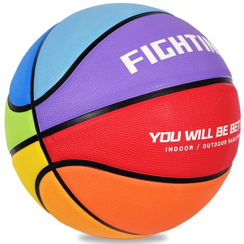 Kids Youth Adult Size 3/4/5/6/7 Basketball Thickened Rubber Outdoor Colorful 22/25.5/27.5/28.5/29.5" for Play Game Gifts (Deflated) - color: Colorful Basketball, size: Size 4 Kids & Youth - 25.5" Ages 4-8