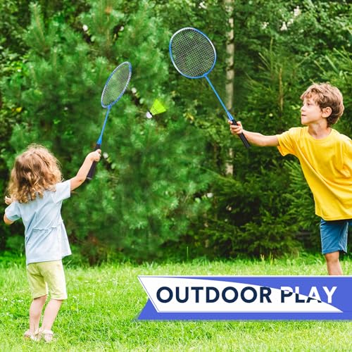 12 Pack Badminton Rackets Set Including Badminton Racquets, Nylon Shuttlecocks and Carry Bag for Outdoor Backyard Games Beginners - color: White-Blue Cross