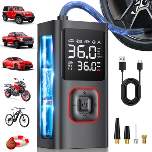 Tire Inflator Portable Air Compressor Cordless Tire Air Pump for Car 150PSI Mini Smart Inflator Fast Inflation and Auto Shutoff with Digital Pressure Gauge LED Light USB Port for Bike Motorcycle Ball