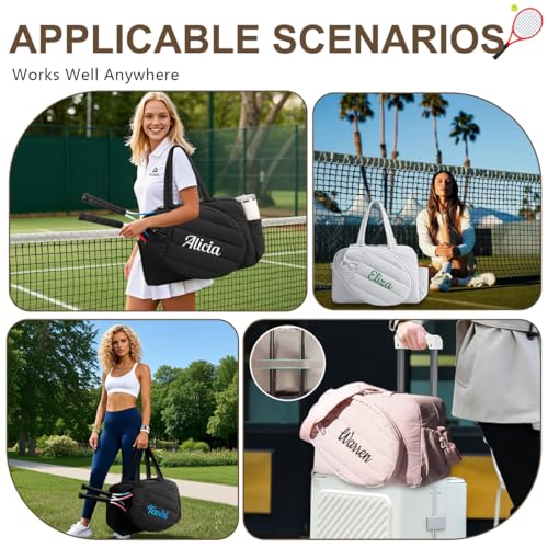 Personalized Tennis Gym Bag for Women, Custom Tennis Bag Holds 2 Rackets with Shoe Compartment, 15.6" Gym Bags for Court, Off-work, Everyday & Overnight Weekend - color: Pink