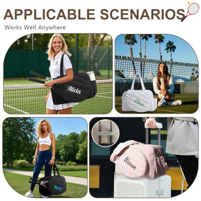Personalized Tennis Gym Bag for Women, Custom Tennis Bag Holds 2 Rackets with Shoe Compartment, 15.6" Gym Bags for Court, Off-work, Everyday & Overnight Weekend - color: Pink