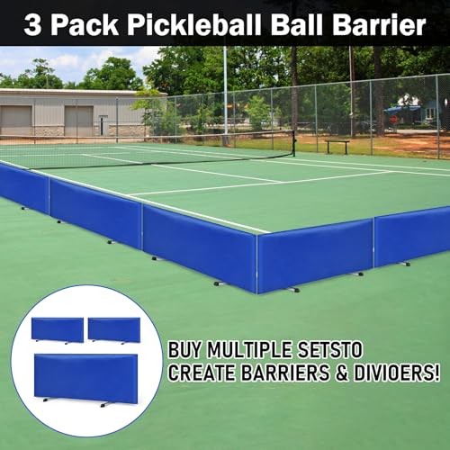 3 Pack Pickleball Ball Barrier - Portable Indoor/Outdoor Court Dividers & Edge Guards, Brandable Court Marking Kit with Non-Slip Design for Pickleball Courts (Blue)