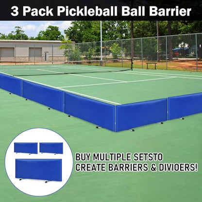 3 Pack Pickleball Ball Barrier - Portable Indoor/Outdoor Court Dividers & Edge Guards, Brandable Court Marking Kit with Non-Slip Design for Pickleball Courts (Blue)