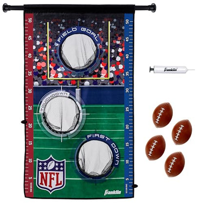 Franklin Sports NFL Mini Football Toss Target Game - NFL Door Jam Football Over the Door Target + (4) Mini Balls Set - 3 Hole Throwing Game for All Ages - Practice Passing + Aim