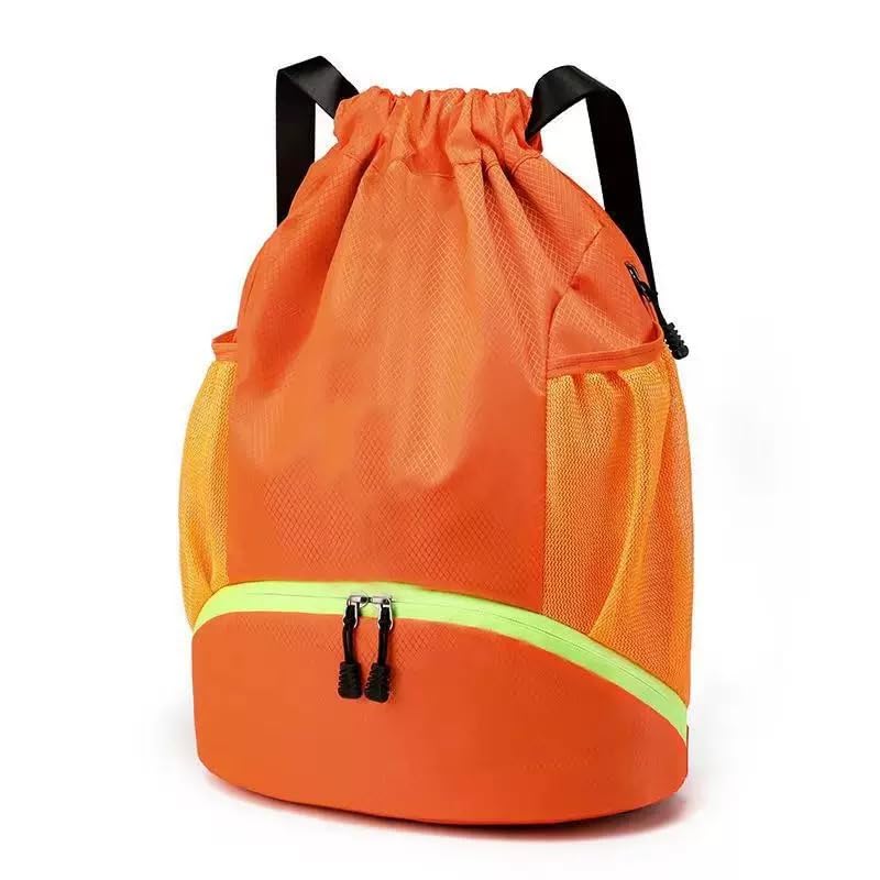 Soccer Bags, Waterproof Drawstring Gym Backpack for Baskestball Rugby Volleyball Yoga, Large Capacity Sports Bag - color: Soccer Bag orange