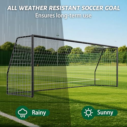 NAIZEA Soccer Goals - 24x8/21x7/18x7/12x6/16x7/10x6/8x6/6x4FT Soccer Goals for Backyard Training- Portable Metal Soccer Net for Youth & Adults - Heavy Duty Steel for Indoor Outdoor Games & Practice - size: 18ft x 7ft, style: Trainer-Black/Steel