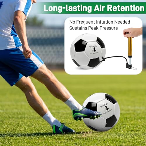 4 Pack Soccer Balls Size 5/4/3 Bulk with Pump, Carry Net, Needles - Pelota De Futbol Official Size Training Practice & Match Ball - Ideal Soccer & Birthday Gift - color: Black-White, size: Size 4