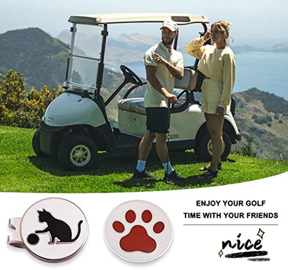 Adhere Golf Ball Markers Personlized Double Side Cute cat Logo Enamel with A Magnetic Hat Clips,A Premium Golf Gifts. - color: D-White