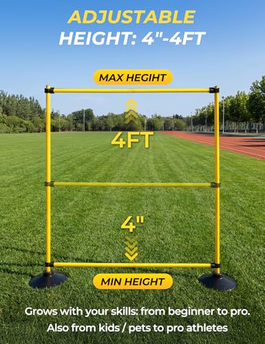 SEAOTTER Agility Hurdles 4FT Detachable Adjustable Sports Speed Training Hurdles with Rubber Base, Wickets Track and Field, Fitness Equipment for Plyometric, Soccer, Kids, Athletes, Physical Therapy - style: Pack of 3