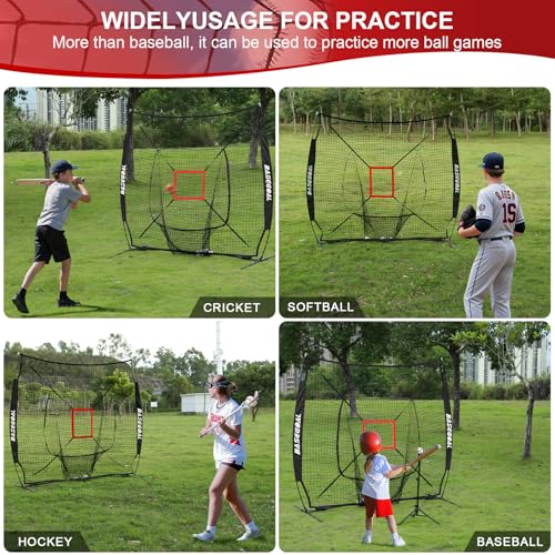 BaseGoal 7'×7' Baseball Softball Practice Net,Baseball Backstop,for Hitting Pitching Batting Catching with Bow Frame,Bonus Strike Zone - style: Black