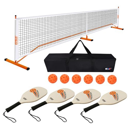 GSE Games & Sports Expert Portable Pickleball Net Set with Regulation Size Pickleball Net, 4 Pickleball Paddles, 6 Pickleballs, Carrying Bag, Weather Resistant Metal Frame for Outdoor