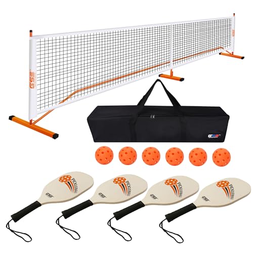 GSE Games & Sports Expert Portable Pickleball Net Set with Regulation Size Pickleball Net, 4 Pickleball Paddles, 6 Pickleballs, Carrying Bag, Weather Resistant Metal Frame for Outdoor