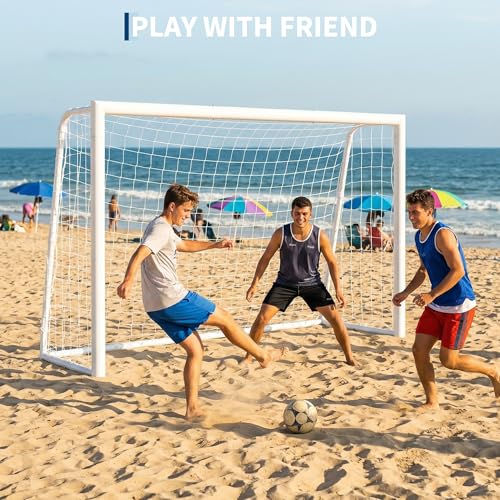 Steel Competition Soccer Goal, 6x4 ft Portable Backyard Soccer Goal with Net & Ground Stakes, Outdoor Practice Goal for Adults & Youth