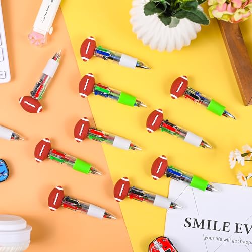 LiYiQ 25 Pcs Football Party Favor Multicolor Pen in One Cartoon Cute Fun 4-in-1 Cute Pens Bulk Kawaii Football Shape Cool Ballpoint Pens for Kids Fun Gifts - style: Football