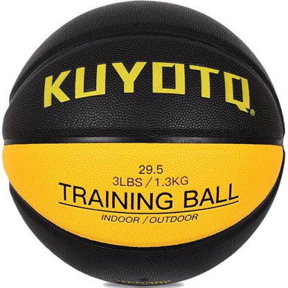 KUYOTQ 3LBS/3.3LBS/2.2LBS Weighted Heavy Training Basketball 29.5/28.5" in and Outdoor Improving Handling Dribbling Passing Rebounding Skill Composite Size 7/6 Weighted Training Basketball Equipment - color: Black,yellow Weighted Basketball 3LBS/1.3KG, si