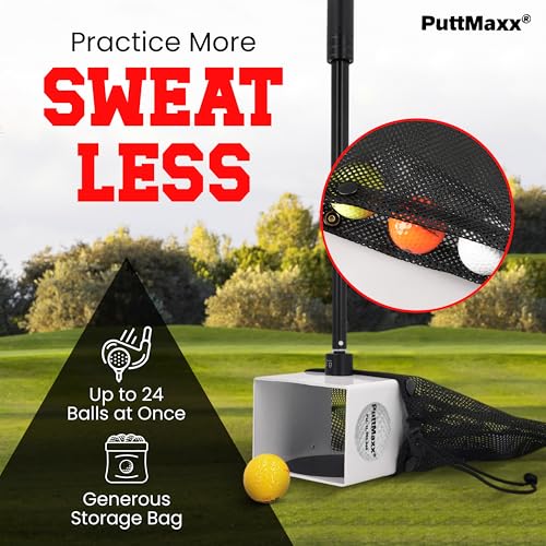 Golf Putting Trainer and Ball Retriever with Target Cup, Telescopic Handle, Ball Collection Bag, Practice Putting and Chipping Aid for Home and Green