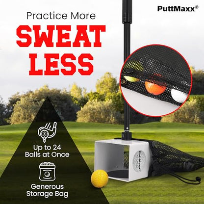 Golf Putting Trainer and Ball Retriever with Target Cup, Telescopic Handle, Ball Collection Bag, Practice Putting and Chipping Aid for Home and Green