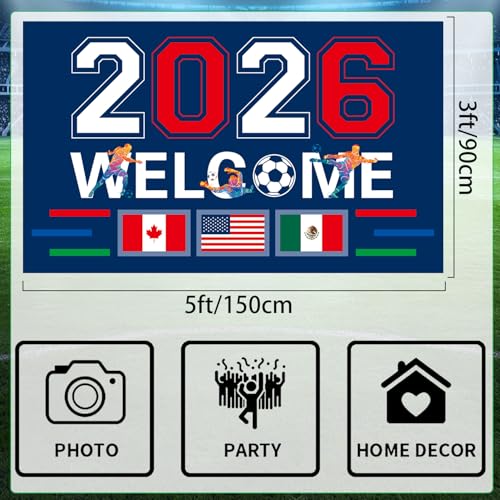 World Cup Decorations Flag 2026 American Canada Mexico Host Country Football Supporters Banner Welcome Soccer Merchandise Accessories,Great Soccer Fans Gifts,5×3 Feet Yard Sign Garden Outdoor Flag