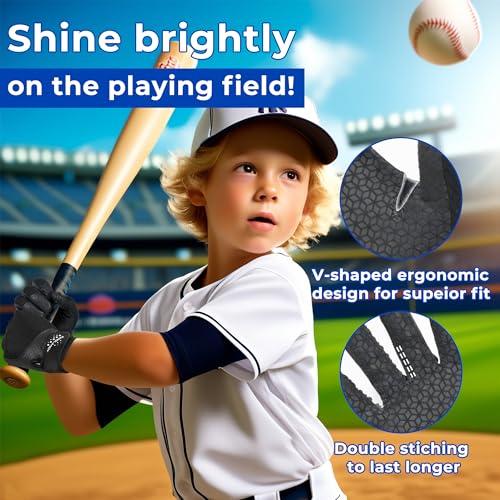 AIGEVTURE Baseball Bating Gloves Adult Youth Baseball Softball Batting Gloves Adult Kids Boys Girls - color: Black, size: Kids X-Small