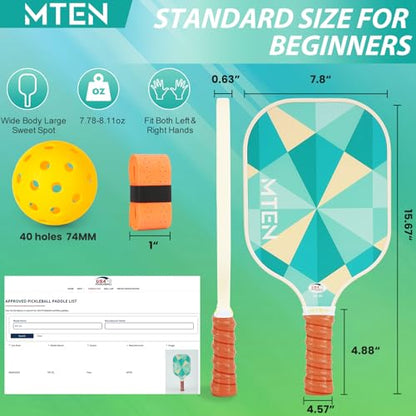 Pickleball Paddles Set of 2 or 4, or Single Paddle – USAPA Approved Fiberglass Surface Pickleball Rackets Set for Men & Women - color: Lake white*2