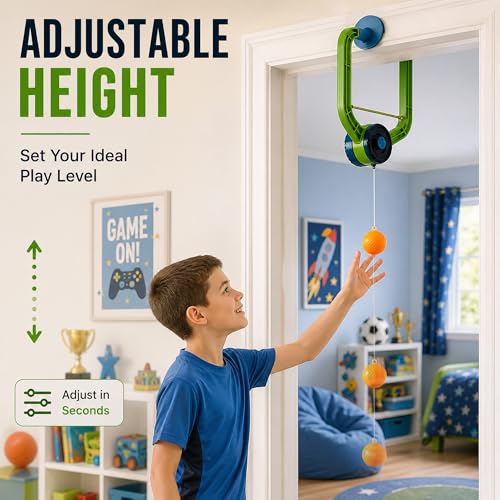 Hanging Table Tennis Trainer Portable Set, 1 Pcs Trainer 6 Balls Door Pong Game for Kids with Racket and Balls, Adjustable Hanging Table Tennis Trainer