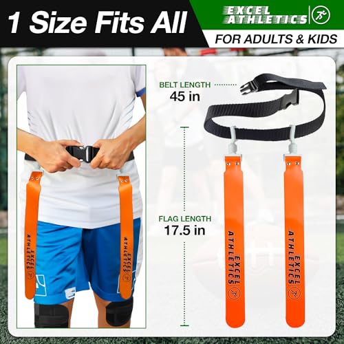 Flag Football Set, Adjustable Flag Football Belts for Youth, Kids & Adults with 1 Belt & 2 Flags (Orange) - color: Orange