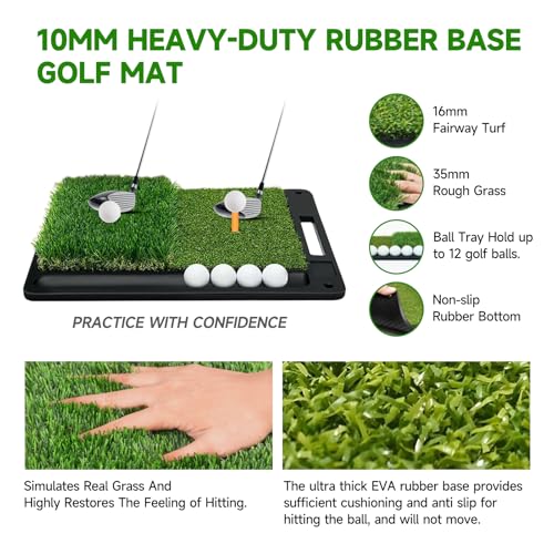 Golf Net: 10x7ft Golf Hitting Practice Net for Use，with Heavy-Duty Base Dual-Turf Mat，Suitable for Various Indoor and Outdoor Scenarios，Scenes Such As Garages, Backyards, Sandy Areas, Lawns, Etc