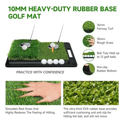 Golf Net: 10x7ft Golf Hitting Practice Net for Use，with Heavy-Duty Base Dual-Turf Mat，Suitable for Various Indoor and Outdoor Scenarios，Scenes Such As Garages, Backyards, Sandy Areas, Lawns, Etc