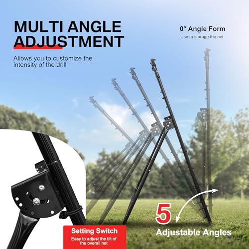 6 x 4 ft 5 Angles Adjustable Pitch Back Baseball Softball Lacrosse Volleyball Rebound Bounce Back Net with Strike Zone - color: Black