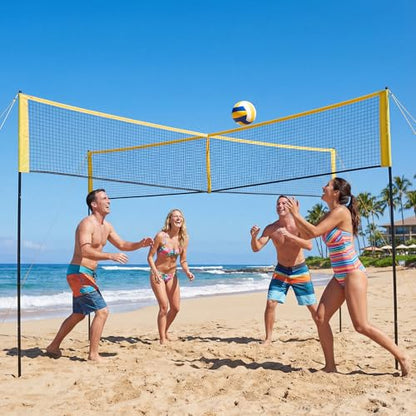 GarveeLife 4 Square Volleyball Game Set for Adults and Kids with Volleyball Net, Portable Cross Net with Carry Bag for Beach Lawn, Ideal for Family Fun Outdoor Games, Quick Assemble