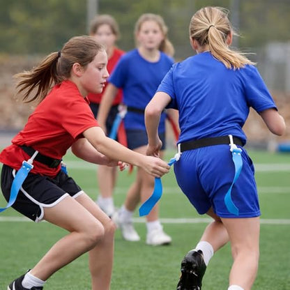 Hungdao 10/12 Players Flag Football Belts and Flags Adjustable Football Belts for Kids Teens Adults Team Training Sport Event - color: Light Blue