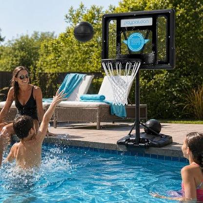 Play Platoon Swimming Pool Basketball Hoop Poolside Above Ground Games for Family - Backboard Adjustable Height 3-4 Feet, Includes PU Leather Basket Ball & Air Pump - Great for Inground Pool Deck