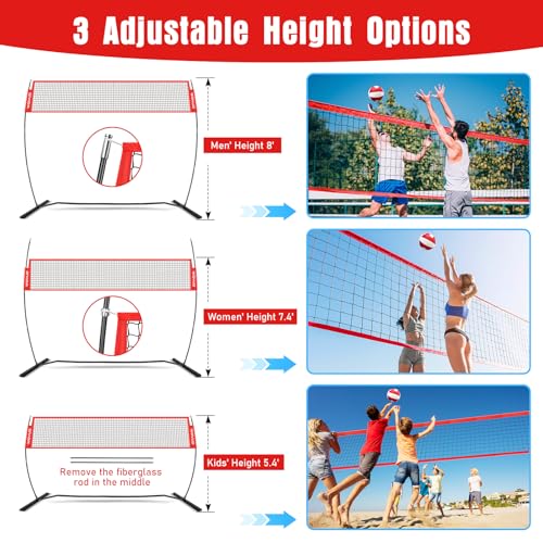 12Ft Beach Volleyball Net for Backyard, Portable Net Set, Freestanding Volleyball Training Equipment with Pump, Bag, Sports Game for Outdoor Indoor, Height Adjustable
