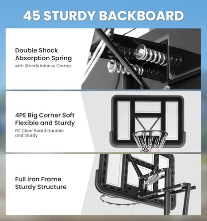 Basketball Hoop Outdoor 10ft Adjustable Portable Basketball Hoops & Goals System for Teens Youth and Adults in Backyard/Driveway/Indoor, 48 Inch Shatterproof Backboard, Fillable Base