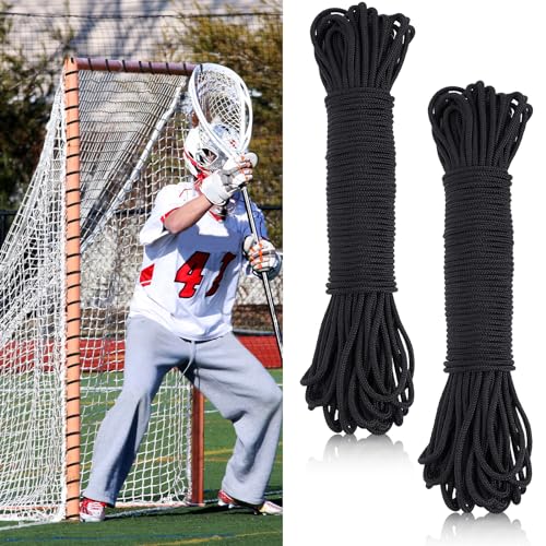 2 Pcs 92ft 4mm Lacrosse Goal Net Lacing Cord Durable Lacing Rope Goal Net for Youth Collegiate, Easy Installation for Backyard, Garden, Playground, Soccer Goals Replacement Frame Not Included - color: Black