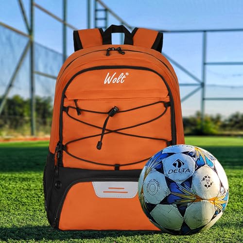 WOLT Soccer Backpack Soccer Bag with Ball Holder & Shoes Compartment, Sport Equipment Bags For Football, Basketball, Volleyball, Gym - color: Orange