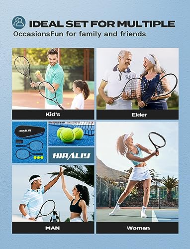 HIRALIY Tennis Rackets 2 Pack for Adults Beginners - 27 Inch Lightweight Aluminum Tennis Racquet Set with 3 Balls & Carry Bag - Vibration Dampening & Large Sweet Spot for Men Women Couples