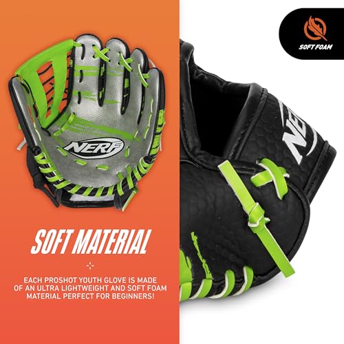 NERF Proshot Kids Teeball Glove + Ball Set - Youth Baseball Glove + Foam Ball - Boys + Girls Teeball Mitt Set - Adjustable Fit for Kids - Right Hand Throw - 8.5"