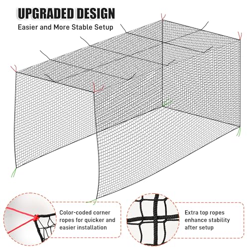 Baseball Batting Cage Net, 10x10x20/10x10x35ft Softball Baseball Batting Netting for Backyard, Portable Hitting Practice Training Only Net with Carabiners & Carry Bag for Home Indoor Outdoor