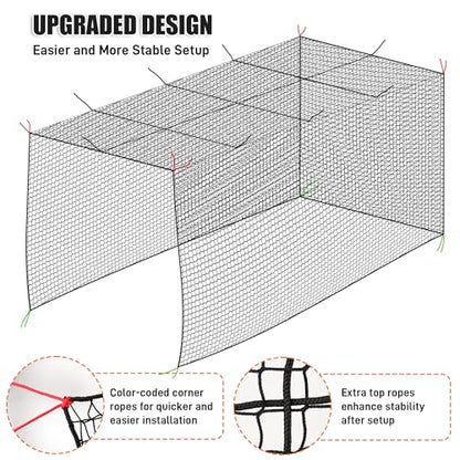 Baseball Batting Cage Net, 10x10x20/10x10x35ft Softball Baseball Batting Netting for Backyard, Portable Hitting Practice Training Only Net with Carabiners & Carry Bag for Home Indoor Outdoor