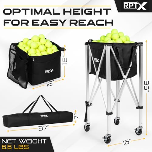 Pickleball Cart | Tennis Ball Hopper | 150 Ball Capacity | Multiple Storage Pockets | Carrying Bag | Lightweight & Portable | Coaching Cart for Practice & Training