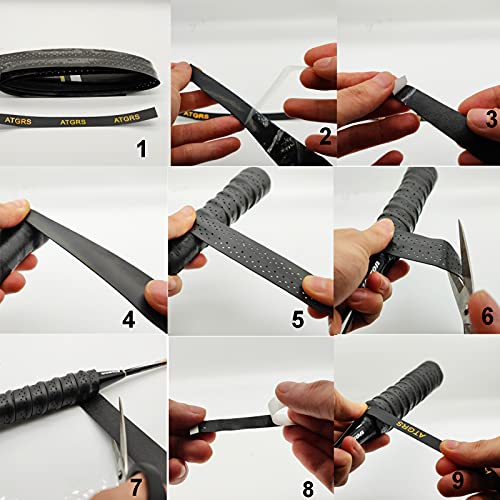 Tennis Grip Tacky Tennis Racket Grip Tape Absorbent Anti-Slip Overgrip for Tennis Badminton Pickleball Racquet Handle Grip with Damping Ridges Overgrips (Black)