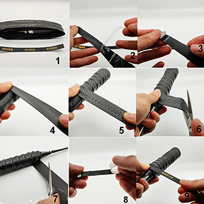 Tennis Grip Tacky Tennis Racket Grip Tape Absorbent Anti-Slip Overgrip for Tennis Badminton Pickleball Racquet Handle Grip with Damping Ridges Overgrips (Black)
